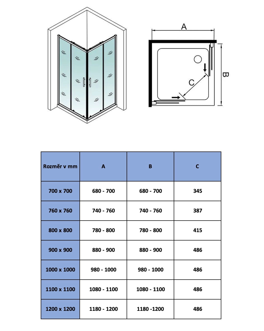 Čtvercový sprchový kout s posuvnými dveřmi z 6mm NANO skla – nastavitelný rozměr 70–120 cm, výška 185 cm, chromový hliníkový profil, magnetické zavírání, bezpečnostní ESG sklo, snadno čistitelný povrch, moderní design do malých i velkých koupelen