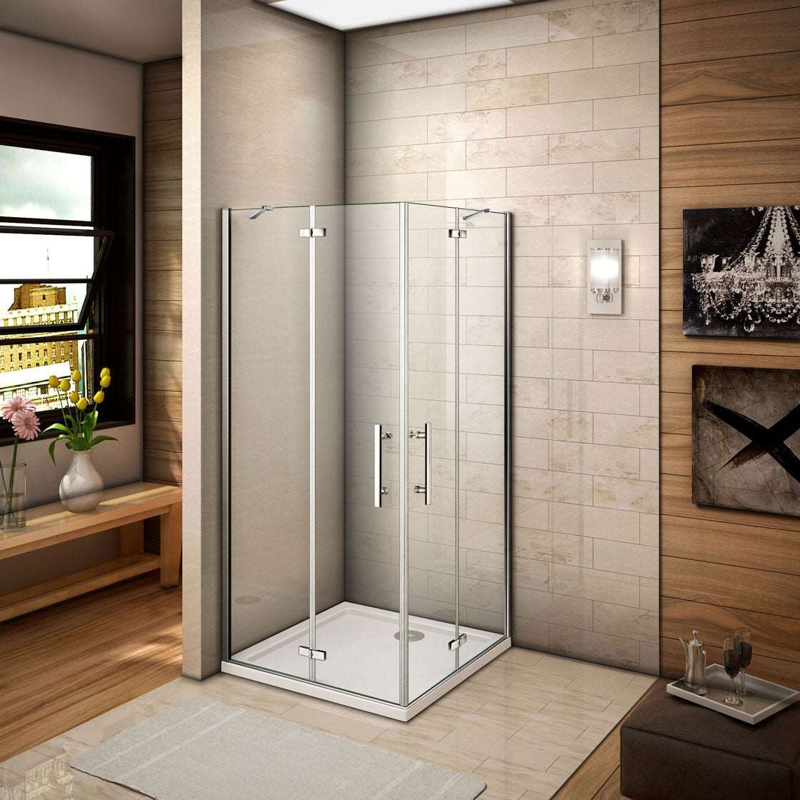 Čtvercový sprchový kout s NANO sklem EasyClean | Otočné dveře s chromovaným provedením | Rozměry 80x80, 90x90, 100x100 cm | Bezpečnostní 6mm sklo ESG | Sprchový box s madlem z nerezové oceli | Leštěný hliníkový profil odolný proti korozi | Vzpěry ze slitiny zinku | Moderní design do malé koupelny | Snadná údržba a čištění