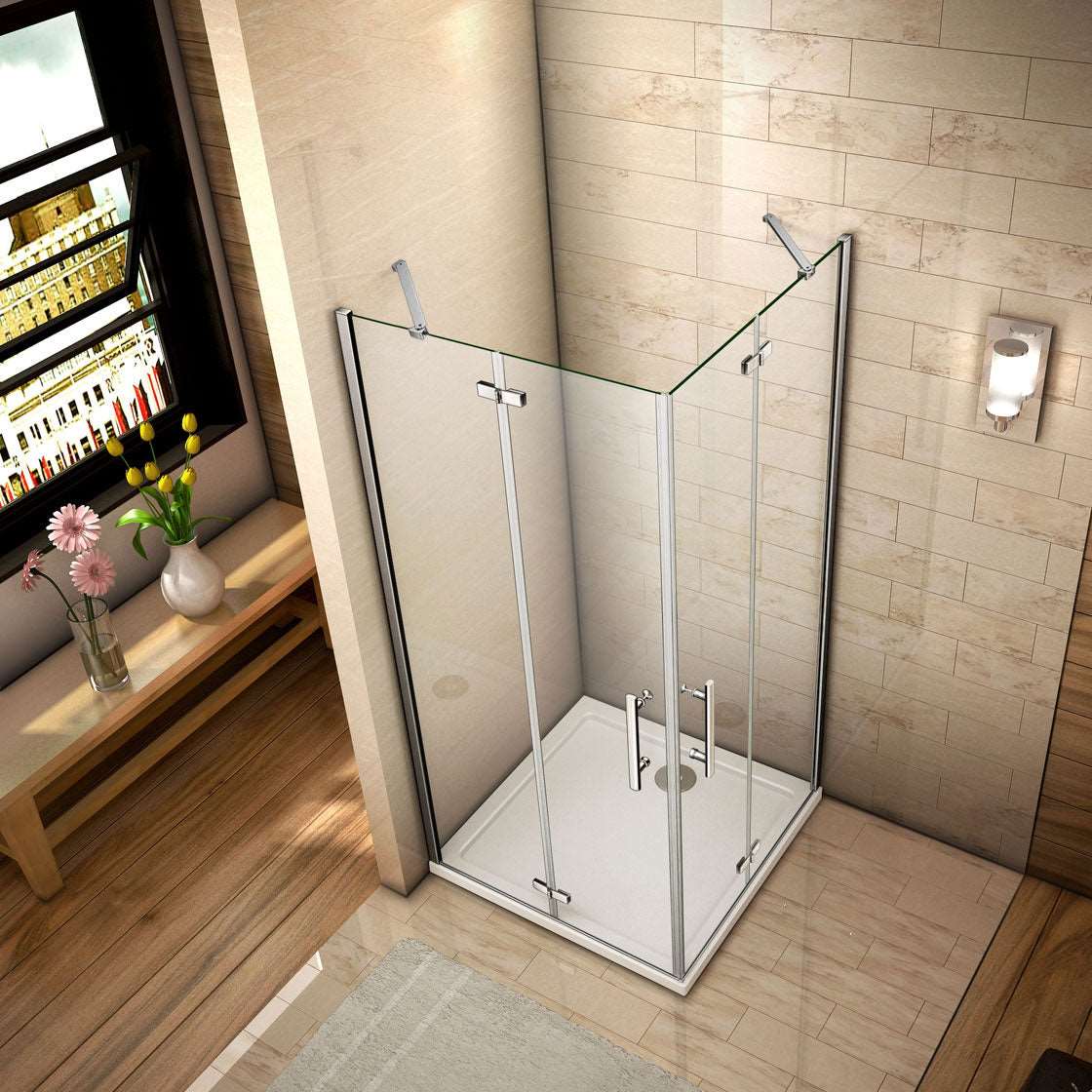 Čtvercový sprchový kout s NANO sklem EasyClean | Otočné dveře s chromovaným provedením | Rozměry 80x80, 90x90, 100x100 cm | Bezpečnostní 6mm sklo ESG | Sprchový box s madlem z nerezové oceli | Leštěný hliníkový profil odolný proti korozi | Vzpěry ze slitiny zinku | Moderní design do malé koupelny | Snadná údržba a čištění