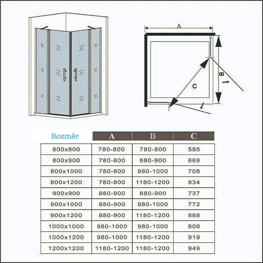 Čtvercový sprchový kout nano 80x80 90x90 100x100 120x120 cm s otočnými dveřmi a 6mm bezpečnostním sklem ESG | Chromová úprava, výška 195 cm, NANO povrch EasyClean | Sprchový box, sprchová kabina, sprchový roh s madlem | Nastavitelný, moderní, lehký úklid