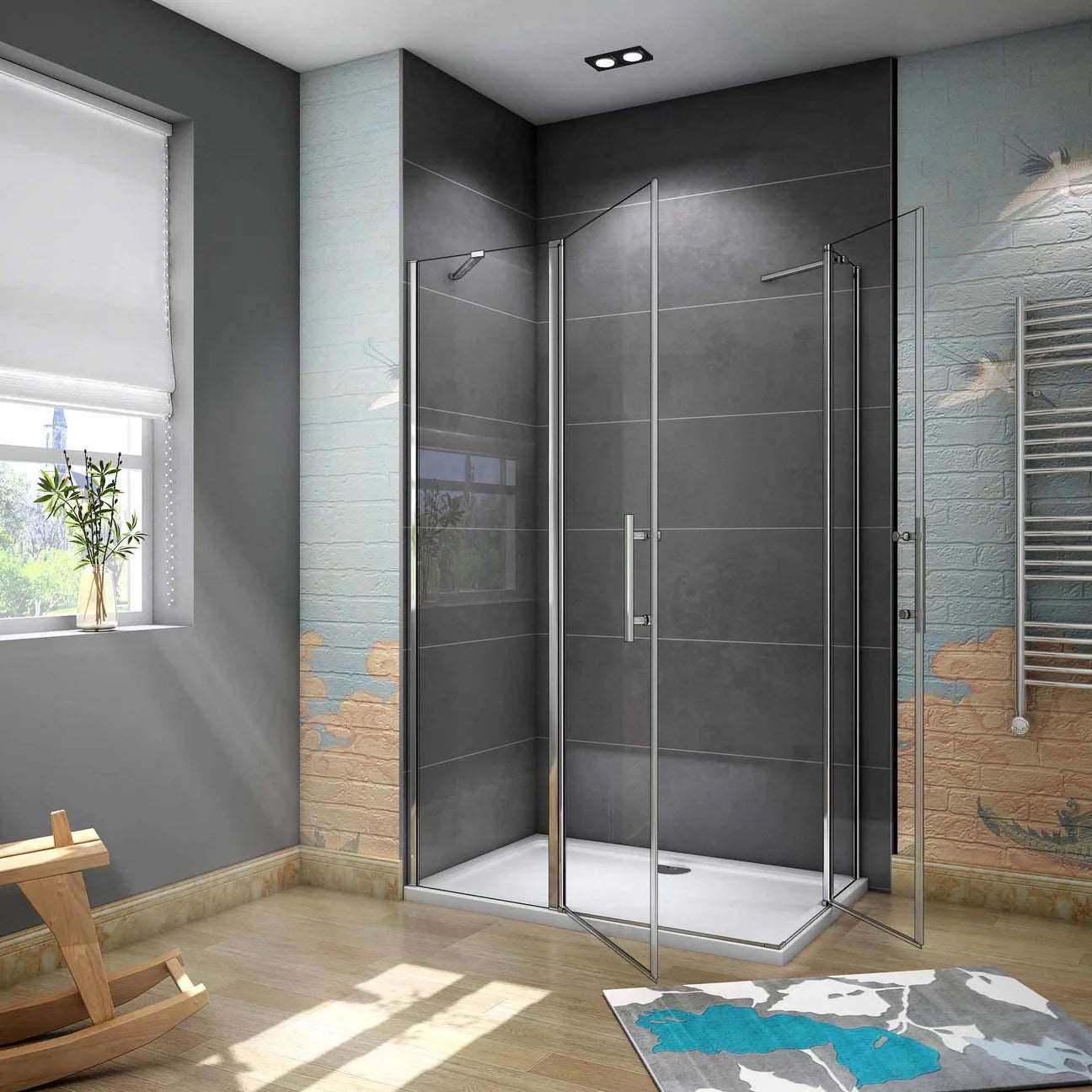 Čtvercový sprchový kout nano 80x80 90x90 100x100 120x120 cm s otočnými dveřmi a 6mm bezpečnostním sklem ESG | Chromová úprava, výška 195 cm, NANO povrch EasyClean | Sprchový box, sprchová kabina, sprchový roh s madlem | Nastavitelný, moderní, lehký úklid
