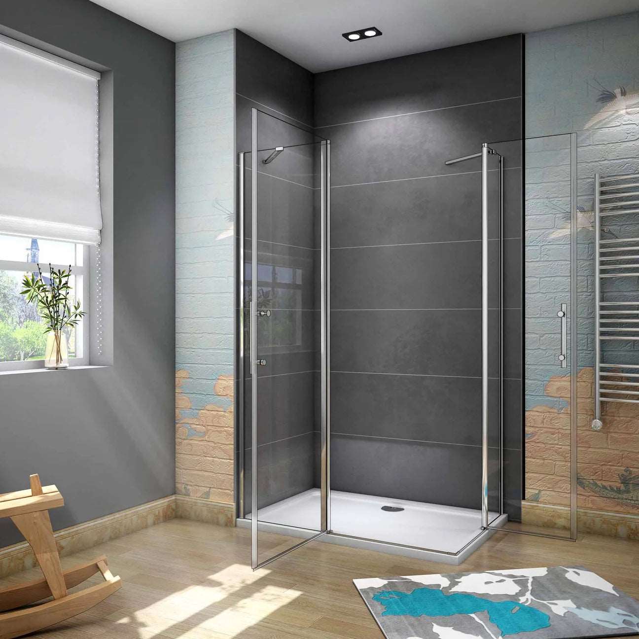 Čtvercový sprchový kout nano 80x80 90x90 100x100 120x120 cm s otočnými dveřmi a 6mm bezpečnostním sklem ESG | Chromová úprava, výška 195 cm, NANO povrch EasyClean | Sprchový box, sprchová kabina, sprchový roh s madlem | Nastavitelný, moderní, lehký úklid