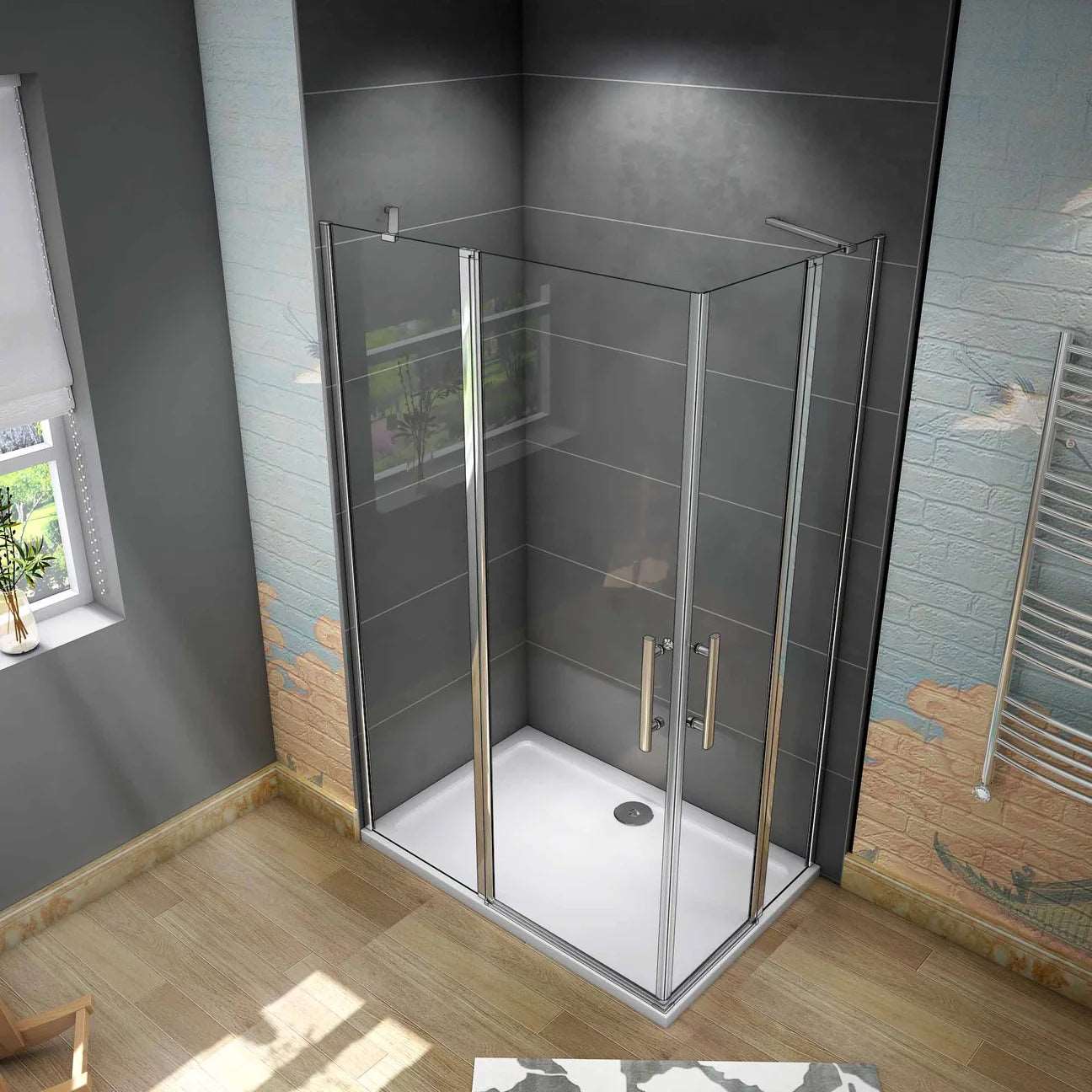 Čtvercový sprchový kout nano 80x80 90x90 100x100 120x120 cm s otočnými dveřmi a 6mm bezpečnostním sklem ESG | Chromová úprava, výška 195 cm, NANO povrch EasyClean | Sprchový box, sprchová kabina, sprchový roh s madlem | Nastavitelný, moderní, lehký úklid
