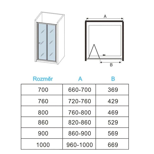 Sprchové dveře zalamovací do niky 70-100cm | 5mm NANO čiré bezpečnostní sklo EasyClean | Univerzální montáž L/P pro výklenek | Sklopné dveře do malé sprchy šetřící místo | Nerezové madlo a hliníkový profil | Moderní design proti vodnímu kameni | Vhodné pro rohové sprchové kouty