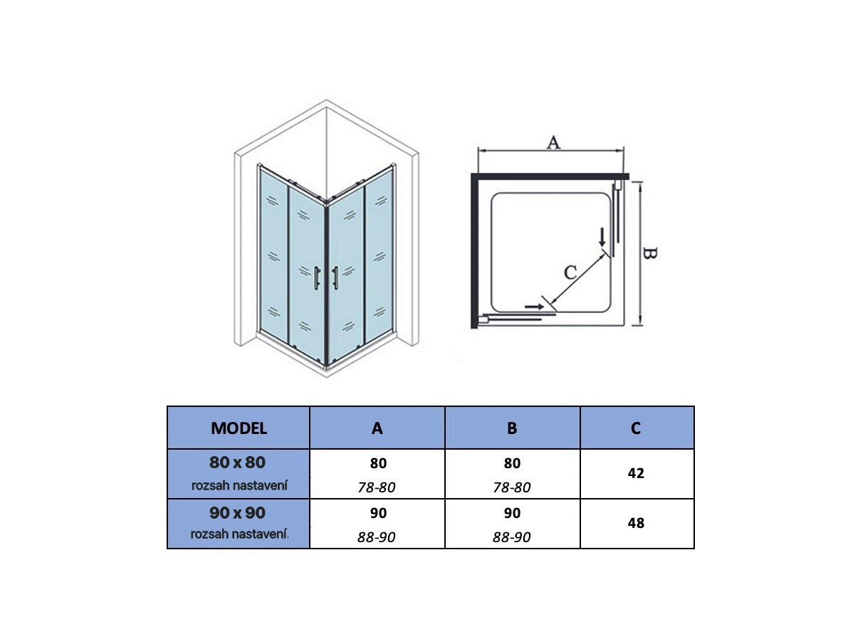 Černý sprchový kout posuvné dveře 80x80 90x90, černý sprchový box NANO sklo 6mm, posuvné dveře s magnetickým zavíráním, hliníkový sprchový kout, bezpečnostní ESG sklo, moderní černá sprchová kabina, square sprchový kout s posuvnými dveřmi
