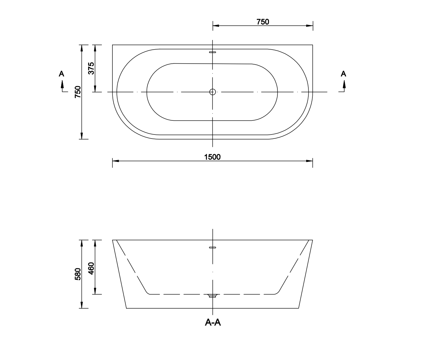 Bílá volně stojící akrylátová vana 150x75x58 cm s moderním zaobleným designem – kvalitní nástěnná vana do koupelny s přepadovým otvorem, chromovaným click-clack sifonem a hladkým povrchem odolným proti škrábancům. Perfektní volba pro moderní koupelny díky optimálním rozměrům 150 cm na délku a tepelně izolačním vlastnostem akrylátu.