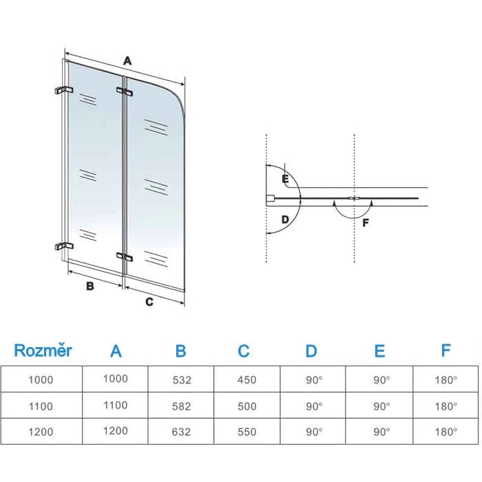 AICA Vanová zástěna skládací H2H - chrom, 2-dílná, 5mm bezpečnostní sklo NANO, rozměry 100cm/110cm/120cm x 140cm, sklopná dovnitř i ven, leštěný hliník odolný proti korozi, zinkové panty, univerzální montáž (levá/pravá strana), dodáno s lištou a těsněním
