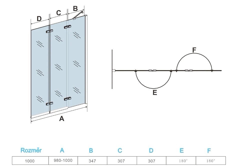 AICA Vanová zástěna skládací H3-10 - 3-dílná nano čirá skleněná zástěna 100x140 cm, chrom, 6mm bezpečnostní sklo EasyClean ESG, univerzální montáž (levá/pravá), sklopná konstrukce