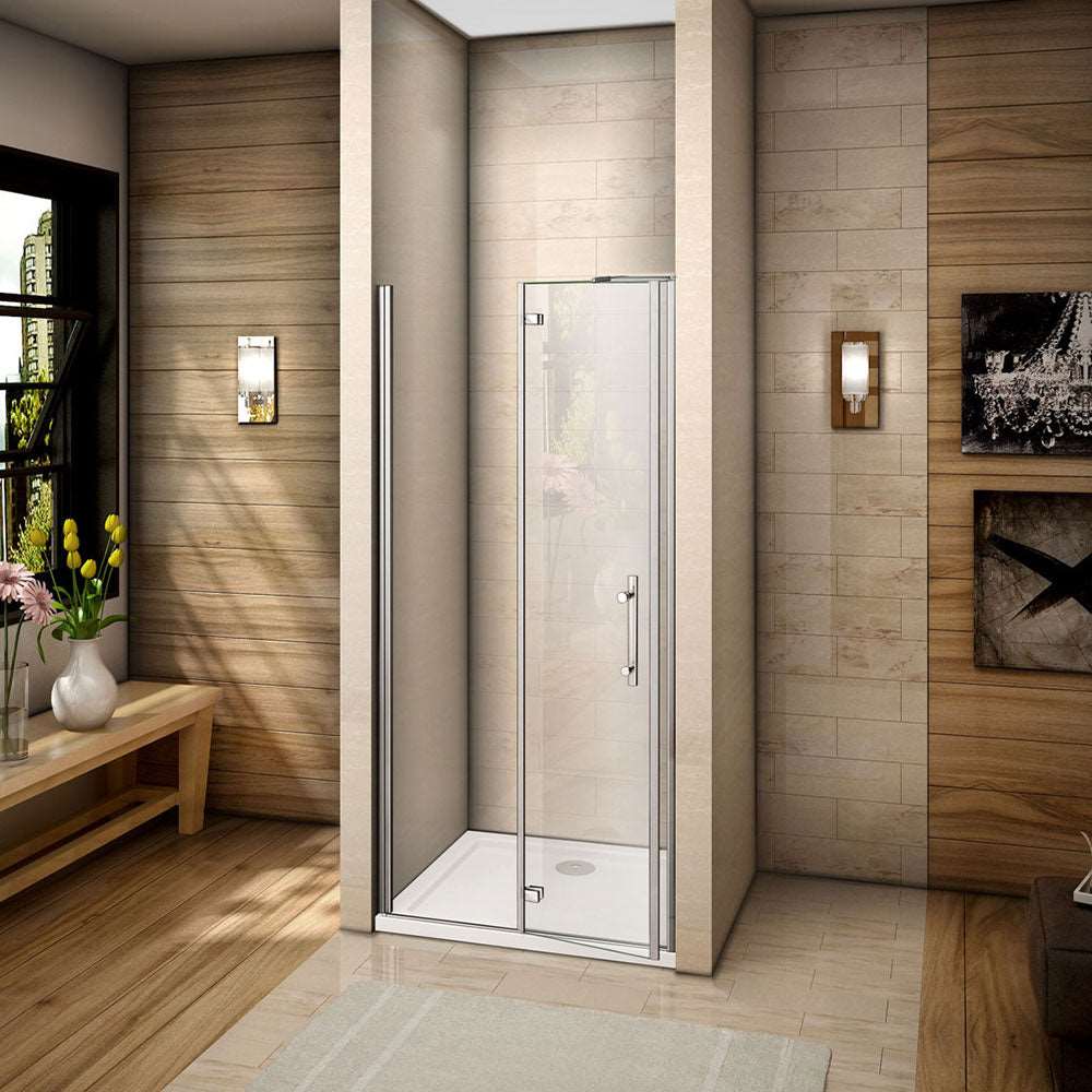 Jednokřídlé sprchové dveře do niky HK-2E | 6mm NANO bezpečnostní sklo EasyClean | Rozměry 70-120 cm × 195 cm | Univerzální montáž L/P | Chromový hliníkový profil | Vzpěra a madlo ze slitiny zinku | Vestavěné dveře do sprchového koutu