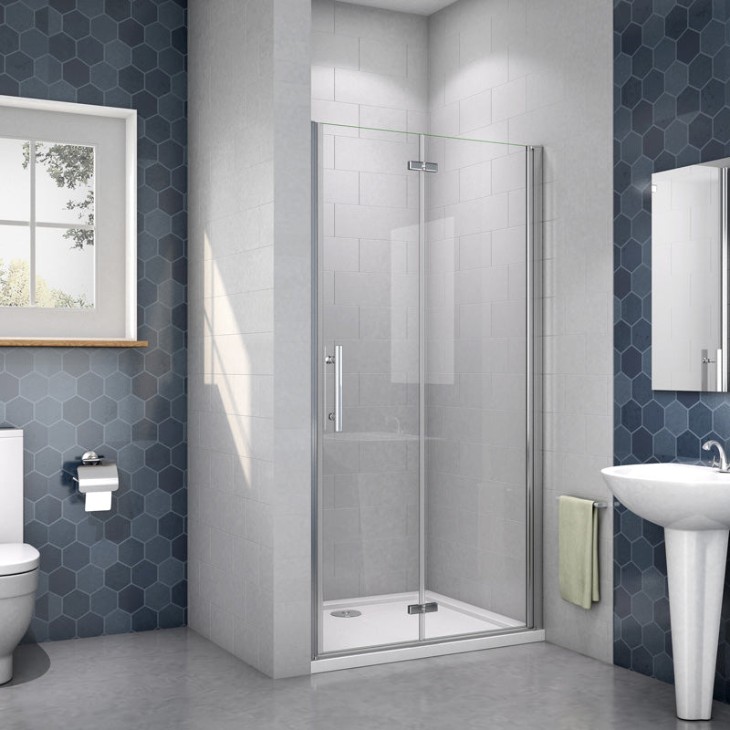 Zalamovací sprchové dveře s nano sklem EasyClean, šířka 70-120 cm, výška 185 cm. Bezpečnostní 6mm sklo, chromový hliníkový profil, nerezové madlo. Univerzální montáž (L/P) do sprchového koutu nebo niky.
