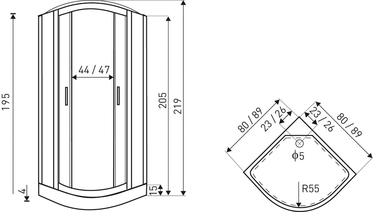 Moderní čtvrtkruhový masážní sprchový box 89x89x219 cm s elegantními posuvnými dveřmi z grafitového tvrzeného skla. Hydromasážní systém s 4 výkonnými tryskami, integrované rádio s reproduktorem a ventilátorem proti vlhkosti. Box obsahuje praktické LED osvětlení (9 diod), sklopné sedátko pro relaxaci a skleněnou poličku na kosmetiku. Bezpečnostní 4mm tvrzené sklo, snadná instalace bez stavebních úprav. Ideální řešení pro moderní koupelny - sprchový kout s masáží, tropickou sprchou a elektronickým ovládáním.