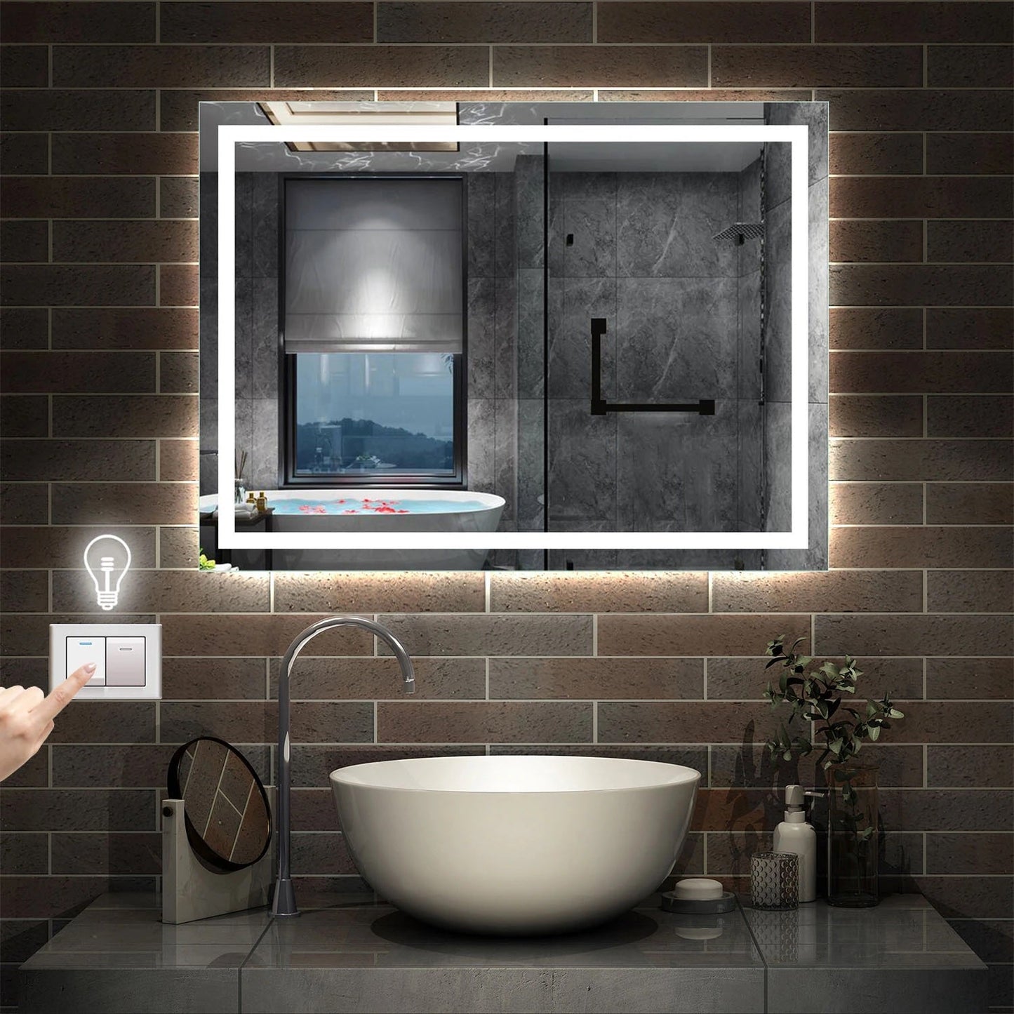 Vyhřívané LED zrcadlo AICA J26XXV do koupelny s protizamlžovací funkcí a energeticky úsporným osvětlením. Moderní designové zrcadlo s vyhříváním zabraňujícím zamlžení, vybavené jasnými LED pásky s barevnou teplotou 6000K (studená bílá), které poskytují perfektní osvětlení pro líčení nebo holení. Odolné zrcadlo s hliníkovým rámem a bezpečnostním sklem, vhodné do vlhkého prostředí koupelen. Zadní topná fólie efektivně eliminuje zamlžování i při horké sprše, zatímco voděodolné LED osvětlení IP67 zajišťuje dlou