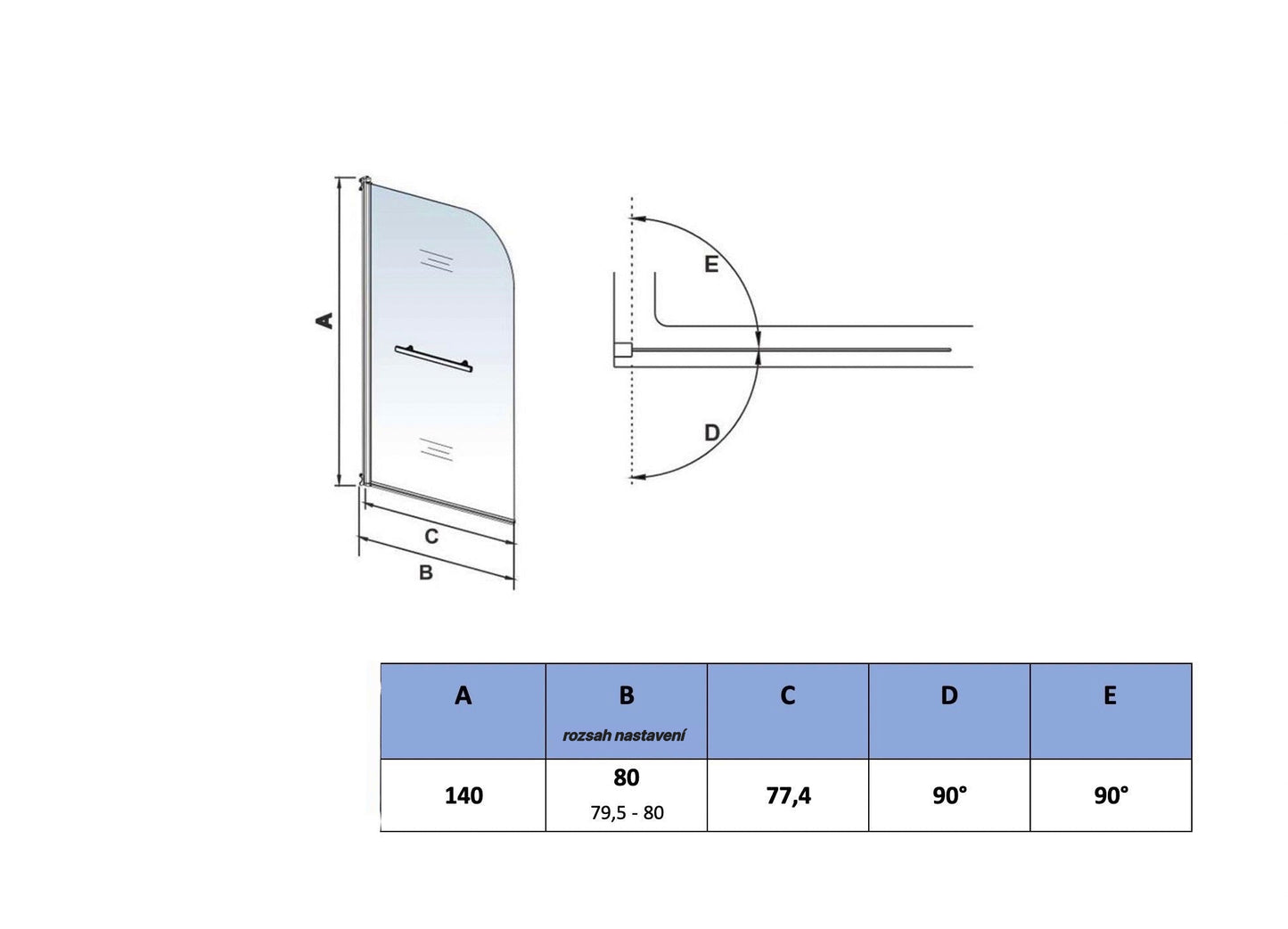 AICA Vanová zástěna otočná K1-80H | Otočná vanová zástěna chrom 80x140 cm – sklopná koupelnová stěna s věšákem na ručník | 5mm bezpečnostní čiré sklo, hliníkový profil, univerzální montáž (vpravo/vlevo) | Moderní design do sprchového koutu a van