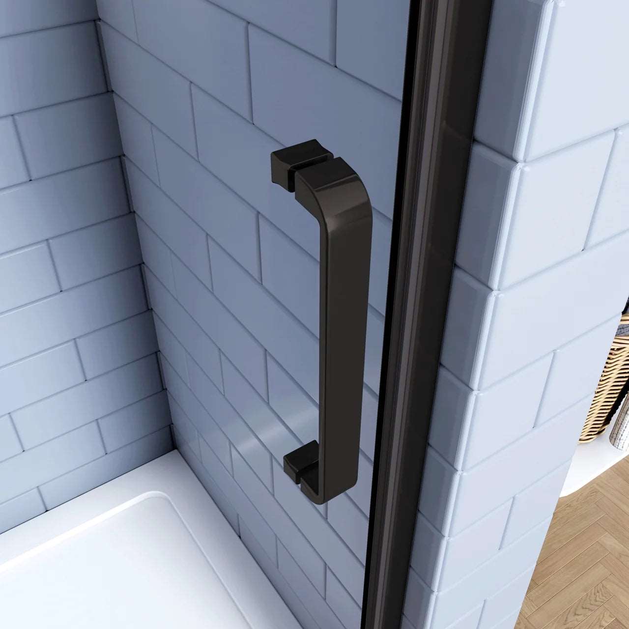 Černé jednokřídlé sprchové dveře do niky P3GB-E-95 | Moderní designové sprchové dveře do zabudované niky | 8mm extra silné bezpečnostní NANO sklo s EasyClean povrchem | Černé elegantní sprchové dveře do vestavěného sprchového koutu | Rozměry 80cm 90cm 100cm 120cm šířka | Univerzální montáž levé/pravé | Černá antikorozní hliníková konstrukce | Černé sprchové dveře do niky s madlem a vzpěrou | Výška 195cm vysoké sprchové dveře | ESG certifikované bezpečnostní sklo | Černé moderní dveře do sprchové niky s NANO