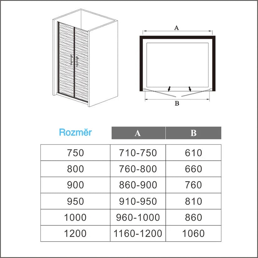 Dvoukřídlé sprchové dveře v matném satin provedení s 6mm tlustým NANO bezpečnostním sklem a Anti-Explosion fólií proti rozbití. Univerzální sprchové dveře s montáží L/P (levá/pravá) pro vestavěné sprchové kouty, nastavitelná šířka 75-120cm, standardní výška 195cm. Moderní design s leštěným hliníkovým profilem v chromu, magnetické těsnění proti úniku vody. Bezpečnostní sprchové dveře s EasyClean úpravou proti vodnímu kameni a snadné údržbě.
