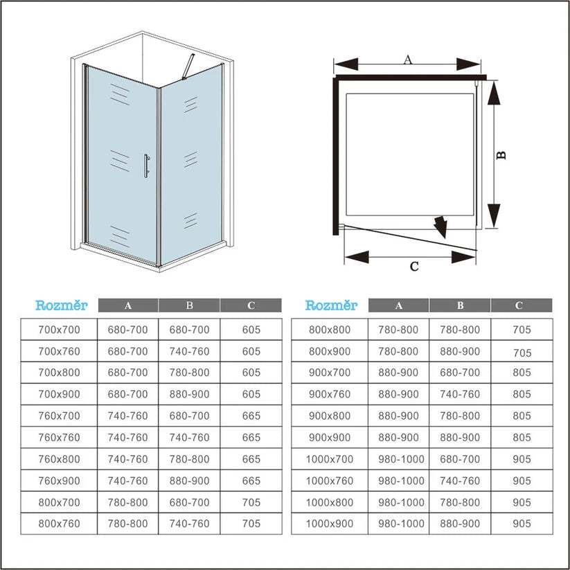 Stylový čtvercový sprchový kout v chromu s jednokřídlými dveřmi a bočním panelem. Nastavitelná šířka 70–90 cm, výška 195 cm, ultračiré 6mm NANO sklo s EasyClean úpravou proti vodnímu kameni. Odolný leštěný hliníkový profil, nerezové madlo a kvalitní vzpěra. Ideální sprchový box do malých i větších koupelen, moderní design a snadná instalace