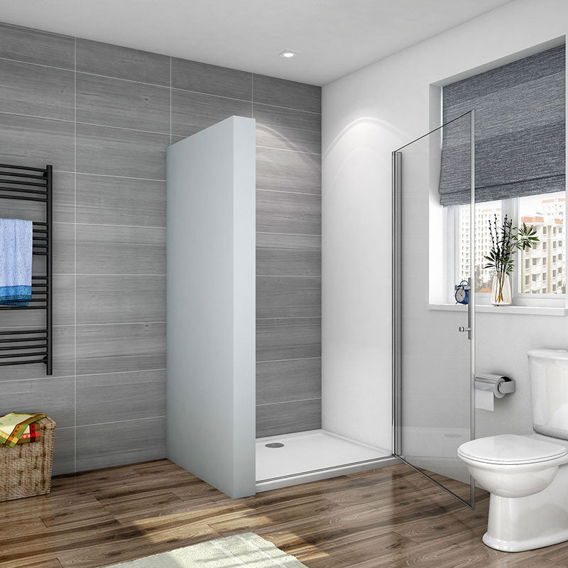 Sprchové dveře do niky bez vaničky – jednokřídlé skleněné dveře s 6mm nano sklem, univerzální montáž (L/P), rozměr 70-100cm × 185cm. Moderní design s chromovaným hliníkovým profilem a magnetickým těsněním. Vestavěné řešení do sprchového koutu