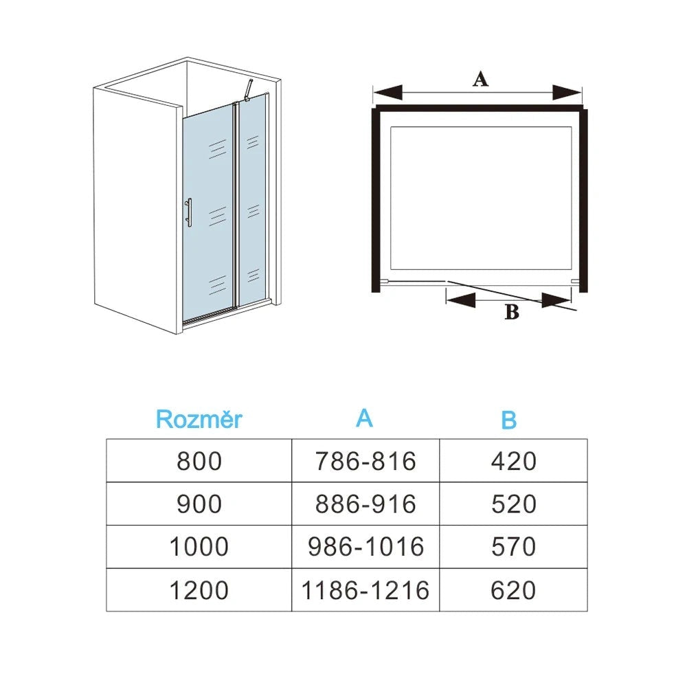 Jednokřídlé skleněné sprchové dveře do niky 80-120cm z 6mm nano čirého bezpečnostního skla s chromovaným hliníkovým profilem a nerezovým madlem. Moderní sprchový kout s univerzální montáží L/P, výškou 195cm a odolnou vzpěrou. Elegantní řešení pro malé i velké koupelny s vestavěným sprchovým koutem. Kvalitní sprchové dveře s nano povrchem EasyClean proti vodnímu kameni a snadnou údržbou