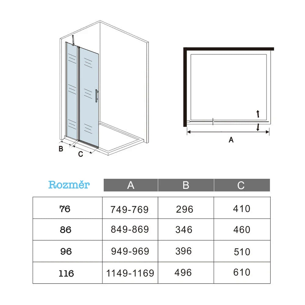 AICA Sprchový kout WALK IN PK3E95 - moderní skleněné sprchové dveře s chromovým provedením | Nastavitelná šířka 76-116cm | Extra silné 6mm NANO čiré sklo s EasyClean povrchem | Bezpečnostní otočné dveře do sprchového koutu | Elegantní walk-in sprchový box pro vaši koupelnu | Kvalitní hliníkové profily odolné proti korozi