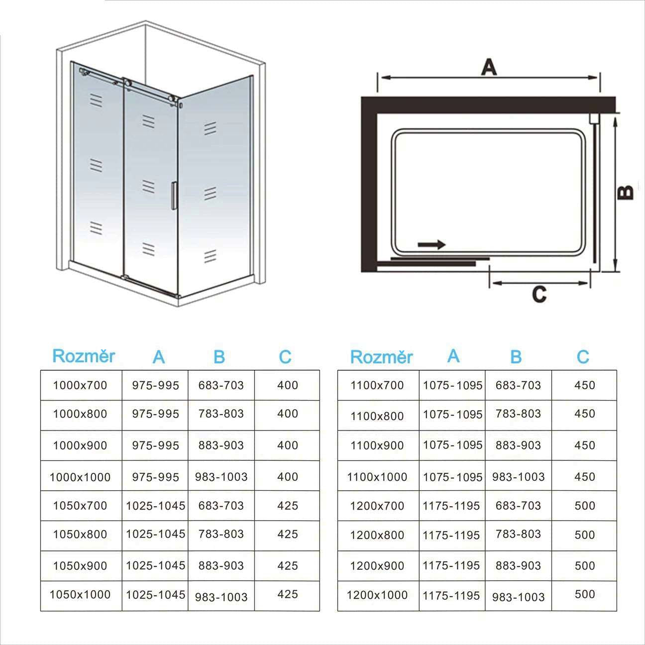 AICA Sprchový kout obdélníkový s posuvnými dveřmi 100-160cm | Boční panel 70-100cm | 6mm NANO bezpečnostní sklo s EasyClean | Chromové leštěné profily odolné proti korozi | Robustní madlo ze slitiny zinku | Moderní design pro malé i velké koupelny | Snadná instalace a údržba