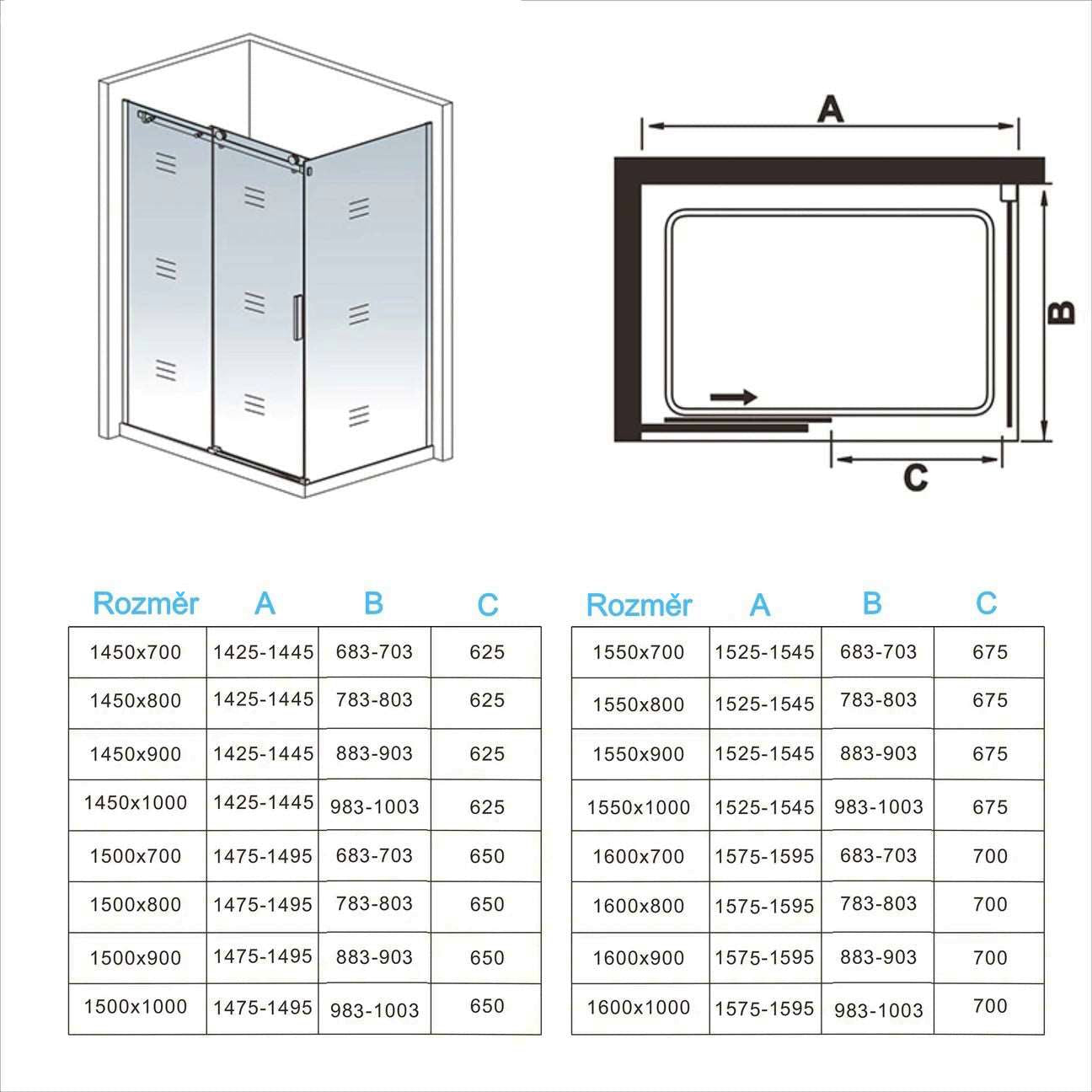 AICA Sprchový kout obdélníkový s posuvnými dveřmi 100-160cm | Boční panel 70-100cm | 6mm NANO bezpečnostní sklo s EasyClean | Chromové leštěné profily odolné proti korozi | Robustní madlo ze slitiny zinku | Moderní design pro malé i velké koupelny | Snadná instalace a údržba