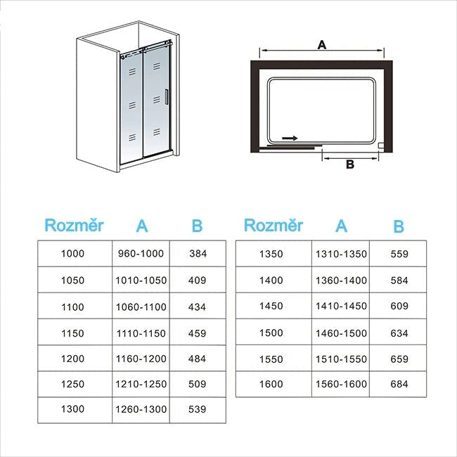Moderní nastavitelné posuvné sprchové dveře SK-2E-95-8 (šířka 100-160 cm) z 8mm bezpečnostního NANO skla s EasyClean povrchem - kvalitní sprchový box s univerzální levou/pravou montáží, výška 195 cm, elegantní chromovaný hliníkový profil, odolné zinkové posuvné kolečkové ložisko a ergonomické madlo pro snadné ovládání do vlhkých koupelen