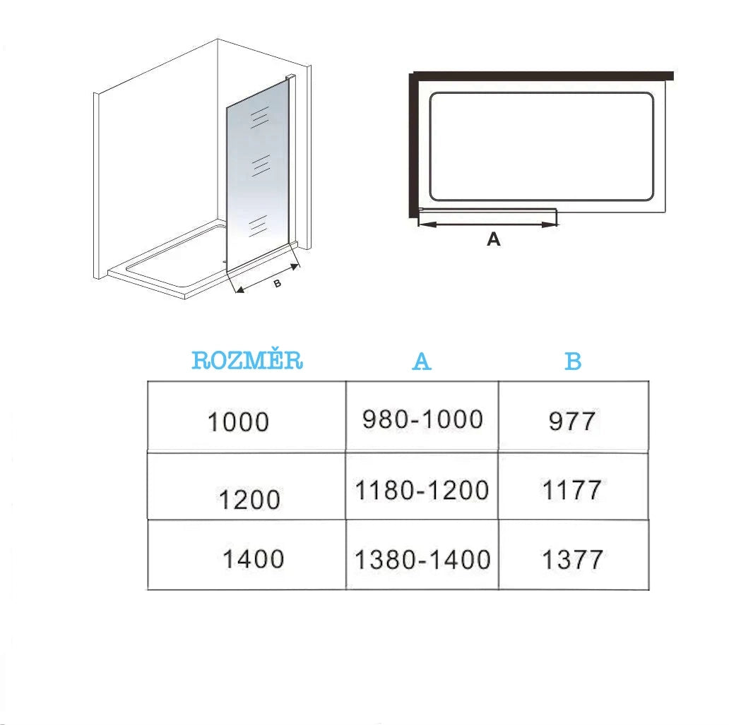 Walk-in sprchová zástěna s 10mm černým kouřovým NANO sklem a anti-explosion fólií – moderní chromový design, teleskopická vzpěra, bezpečnostní sklo, snadná údržba, rozměry 100-140 cm, výška 200 cm.