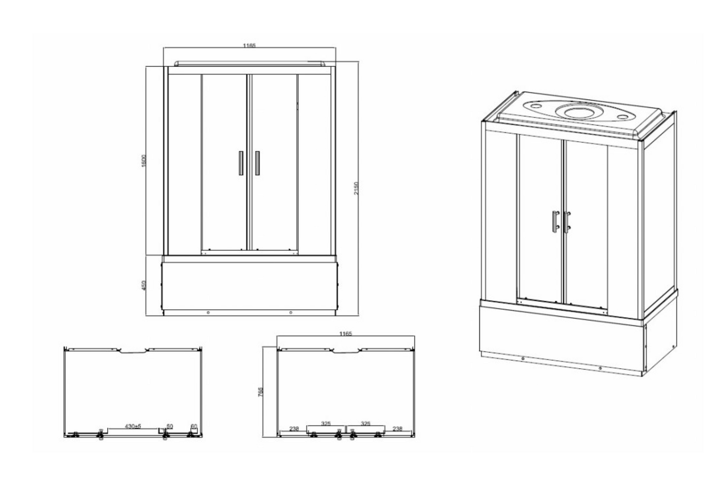 Elegantní a moderní masážní sprchový box s posuvnými dveřmi, instalace přímo na podlahu, 4mm bezpečnostní tvrzené sklo, 6 x masážní trysky, výška 215 cm