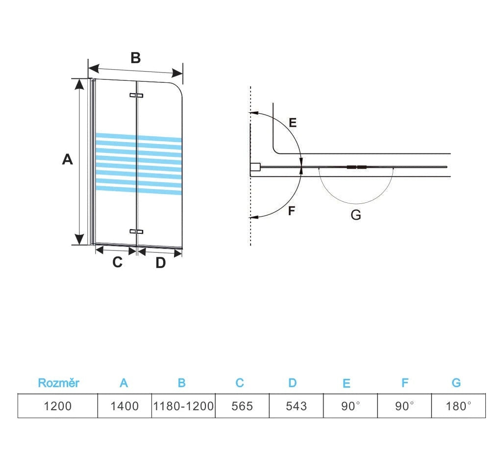 AICA Vanová zástěna skládací VS2E-12Y, 120x140cm, 2-dílná sprchová zástěna s 6mm NANO vzorovaným sklem a chromovaným hliníkovým profilem. Levá nebo pravá montáž, bezpečnostní sklo EasyClean, moderní koupelnová zástěna s lištou a těsněním.
