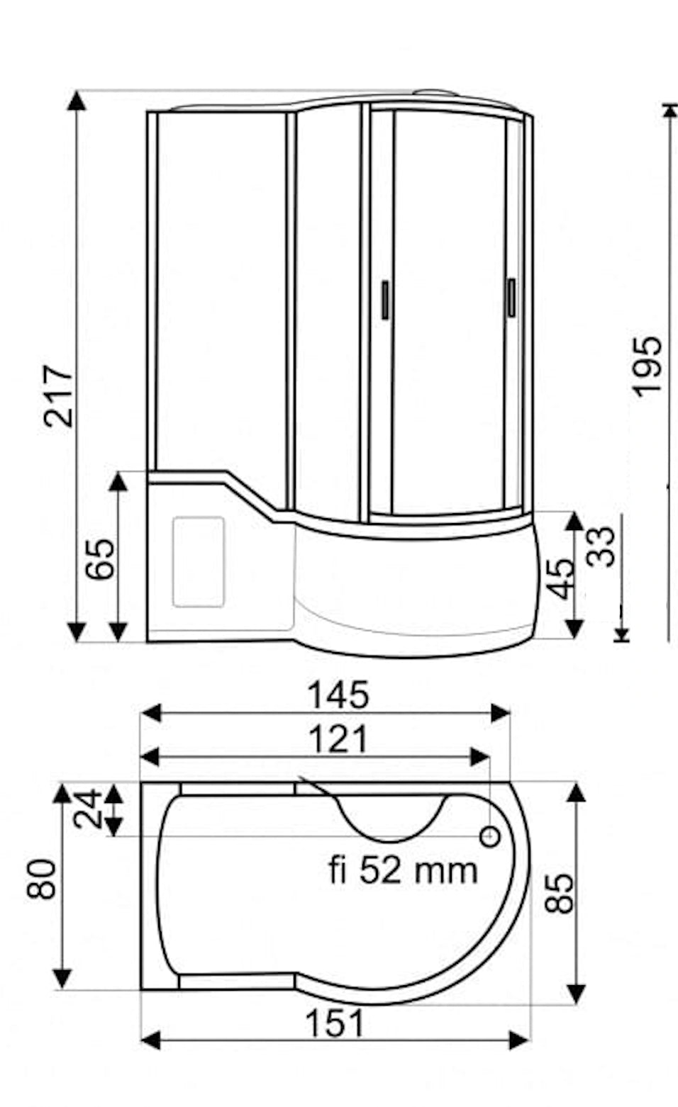 Masážní Sprchovací Box s vanou 151x85x217cm Levá Montáž - 8 masážních trysek, grafitové tvrzené sklo, integrované sedátko, rádio, ventilátor, LED osvětlení, akrylátová vana, sprchový kout s masáží nohou