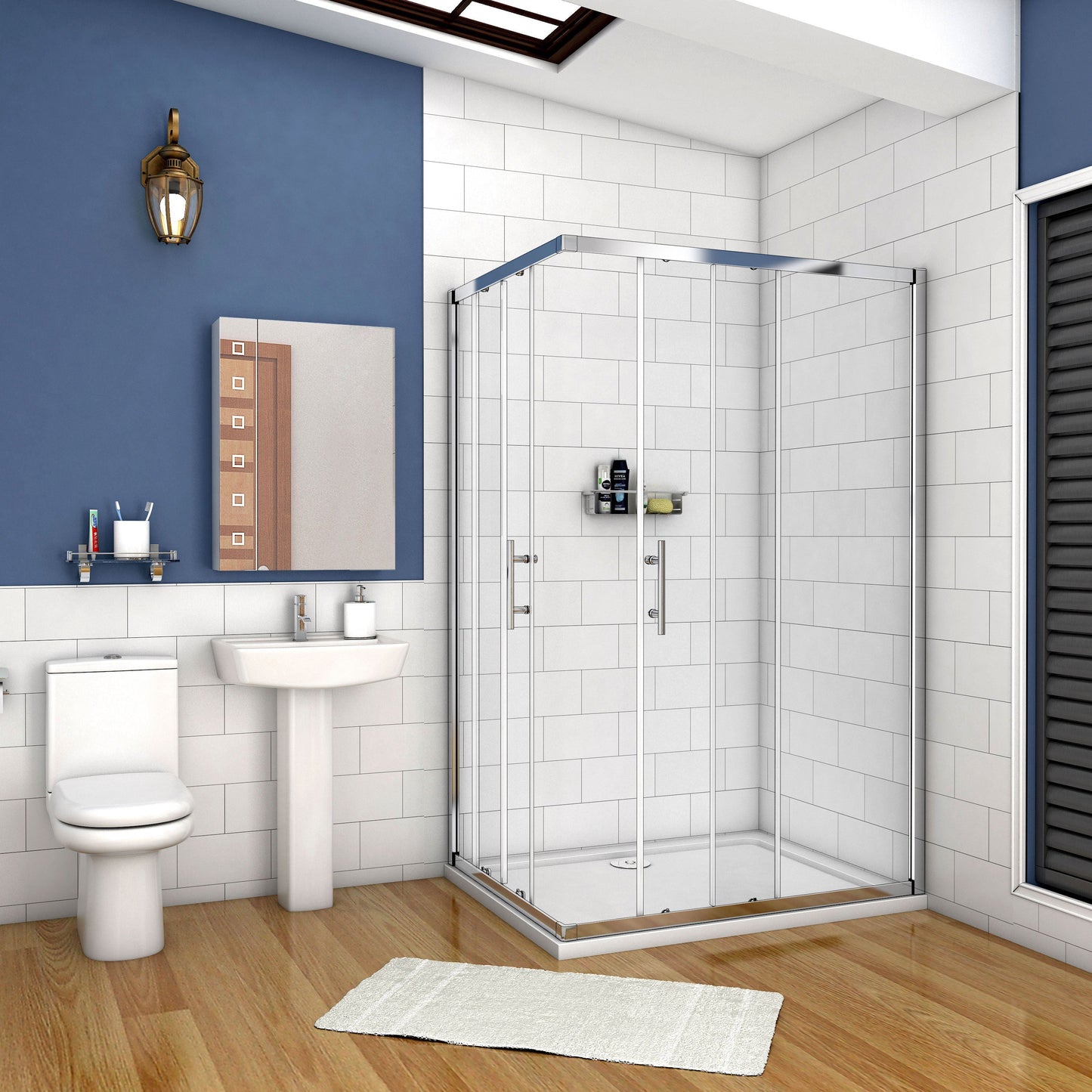 AICA Sprchový kout obdélníkový s posuvnými dveřmi v chromu - 6mm bezpečnostní NANO sklo EasyClean, rozměry 70-120cm, výška 185cm, magnetické zavírání, leštěný hliníkový profil, 16 tichých koleček, moderní design, kvalitní sprchový box bez vaničky