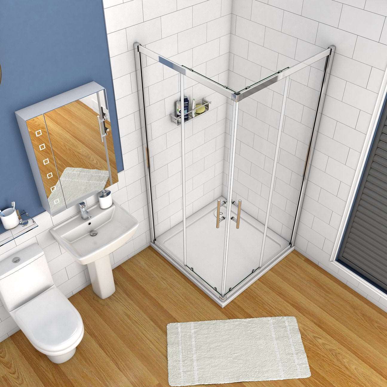 Čtvercový sprchový kout s posuvnými dveřmi z 6mm NANO skla – nastavitelný rozměr 70–120 cm, výška 185 cm, chromový hliníkový profil, magnetické zavírání, bezpečnostní ESG sklo, snadno čistitelný povrch, moderní design do malých i velkých koupelen