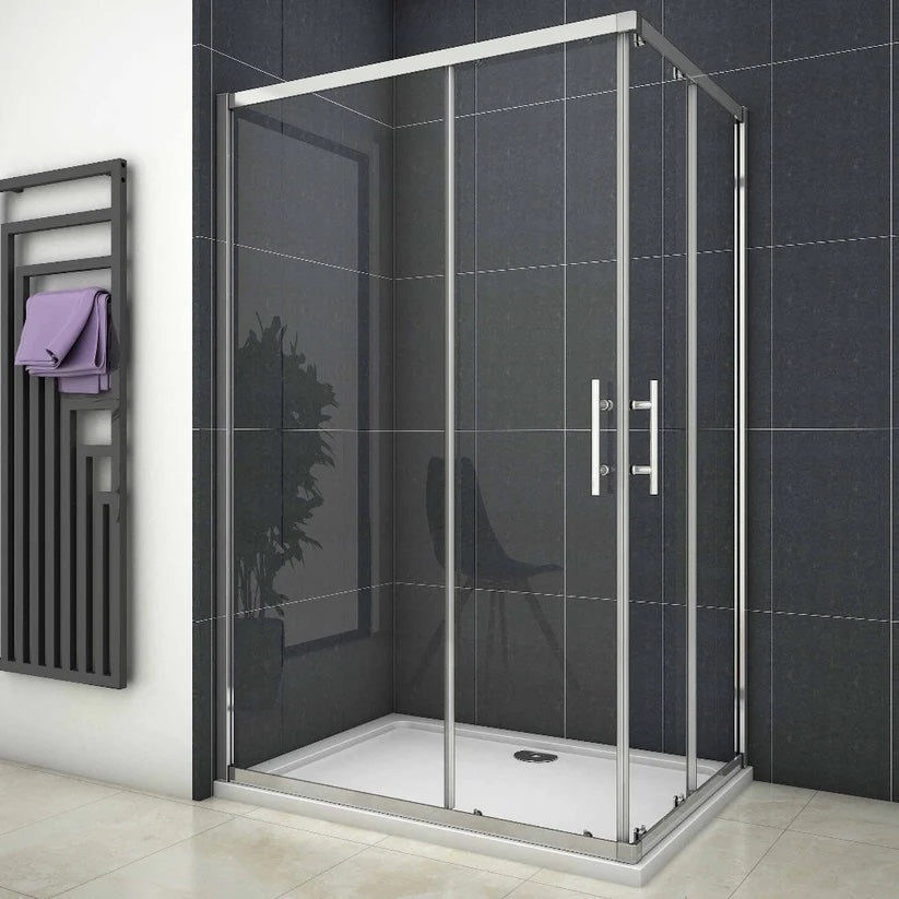 AICA Sprchový kout obdélníkový s posuvnými dveřmi – 6mm bezpečnostní NANO sklo EasyClean ESG, chromový profil, výška 195 cm, nastavitelné rozměry 70-120 cm, magnetické zavírání, 16 tichých koleček, moderní design do koupelny, kvalitní sprchový box bez vaničky