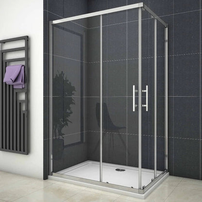 AICA Sprchový kout obdélníkový s posuvnými dveřmi – 6mm bezpečnostní NANO sklo EasyClean ESG, chromový profil, výška 195 cm, nastavitelné rozměry 70-120 cm, magnetické zavírání, 16 tichých koleček, moderní design do koupelny, kvalitní sprchový box bez vaničky