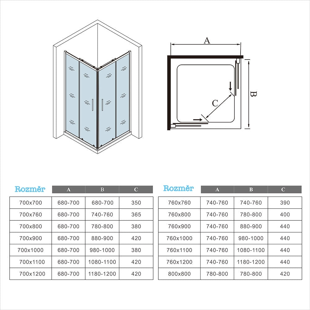 AICA Sprchový kout obdélníkový s posuvnými dveřmi – 6mm bezpečnostní NANO sklo EasyClean ESG, chromový profil, výška 195 cm, nastavitelné rozměry 70-120 cm, magnetické zavírání, 16 tichých koleček, moderní design do koupelny, kvalitní sprchový box bez vaničky