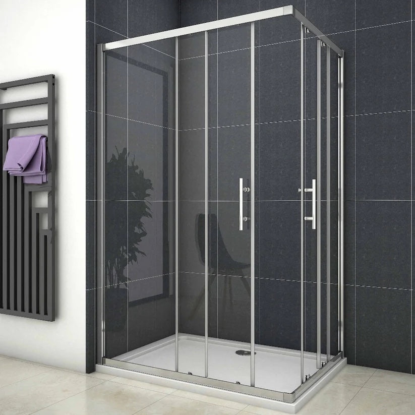 AICA Sprchový kout obdélníkový s posuvnými dveřmi – 6mm bezpečnostní NANO sklo EasyClean ESG, chromový profil, výška 195 cm, nastavitelné rozměry 70-120 cm, magnetické zavírání, 16 tichých koleček, moderní design do koupelny, kvalitní sprchový box bez vaničky