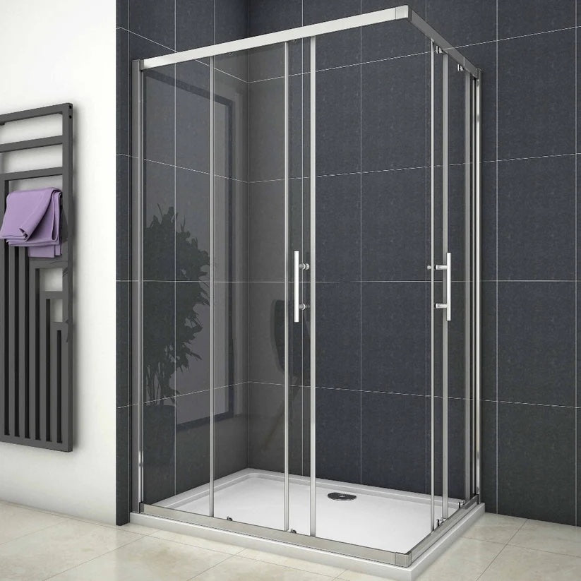 AICA Sprchový kout obdélníkový s posuvnými dveřmi – 6mm bezpečnostní NANO sklo EasyClean ESG, chromový profil, výška 195 cm, nastavitelné rozměry 70-120 cm, magnetické zavírání, 16 tichých koleček, moderní design do koupelny, kvalitní sprchový box bez vaničky