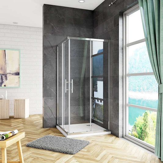 Čtvercový sprchový kout s posuvnými dveřmi z 6mm NANO skla - chromový design, rozměry 70x70 až 120x120 cm, moderní sprchový box s magnetickým zavíráním a tyčovým madlem. Bezpečnostní sklo EasyClean ESG, sprchový roh s posuvným mechanismem, kvalitní sprchové dveře s 16 kolečky pro hladký pohyb, univerzální montáž (levá/pravá).