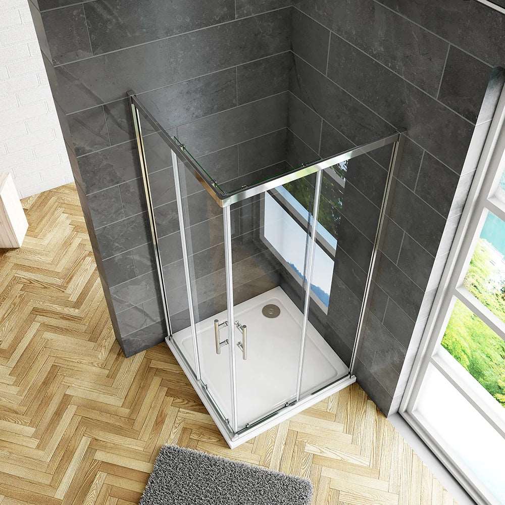 Čtvercový sprchový kout s posuvnými dveřmi z 6mm NANO skla - chromový design, rozměry 70x70 až 120x120 cm, moderní sprchový box s magnetickým zavíráním a tyčovým madlem. Bezpečnostní sklo EasyClean ESG, sprchový roh s posuvným mechanismem, kvalitní sprchové dveře s 16 kolečky pro hladký pohyb, univerzální montáž (levá/pravá).