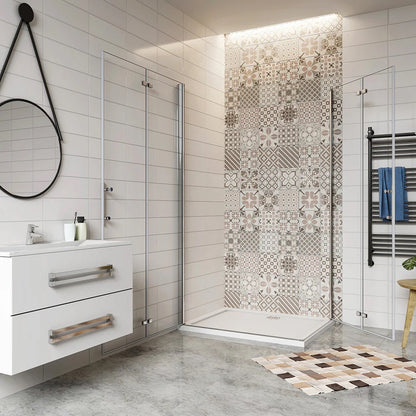 AICA Sprchový kout obdélníkový se zalamovacími dveřmi z 6mm NANO skla – bezpečnostní sklo EasyClean, chromový profil, nerezové madlo. Moderní sprchový box s univerzální montáží (levá/pravá strana) pro prostory 70–120 cm, výška 195 cm. Designový obdélníkový sprchový kout s posuvnými dveřmi, odolný proti korozi. Vhodný do malých i velkých koupelen, snadná údržba a minimalistický vzhled.