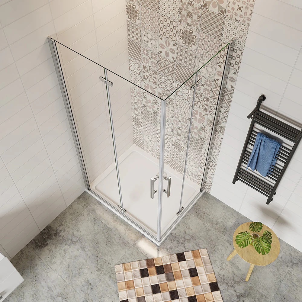 AICA Sprchový kout obdélníkový se zalamovacími dveřmi z 6mm NANO skla – bezpečnostní sklo EasyClean, chromový profil, nerezové madlo. Moderní sprchový box s univerzální montáží (levá/pravá strana) pro prostory 70–120 cm, výška 195 cm. Designový obdélníkový sprchový kout s posuvnými dveřmi, odolný proti korozi. Vhodný do malých i velkých koupelen, snadná údržba a minimalistický vzhled.