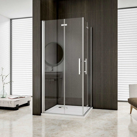 Čtvercový sprchový roh s nano sklem EasyClean – zalamovací skleněné dveře, nastavitelný rozměr 70-120 cm, výška 195 cm, bezpečnostní 6mm ESG sklo, leštěný hliníkový profil odolný proti korozi, nerezové madlo, moderní sprchový box do malých prostor, snadná údržba, designový chromový doplněk koupelny