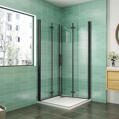 AICA obdélníkový sprchový kout s PRIVACY pásem – zalamovací dveře, černý design, 70-120cm, 6mm NANO sklo EasyClean, nerezové madlo, montáž vlevo/vpravo, výška 195cm