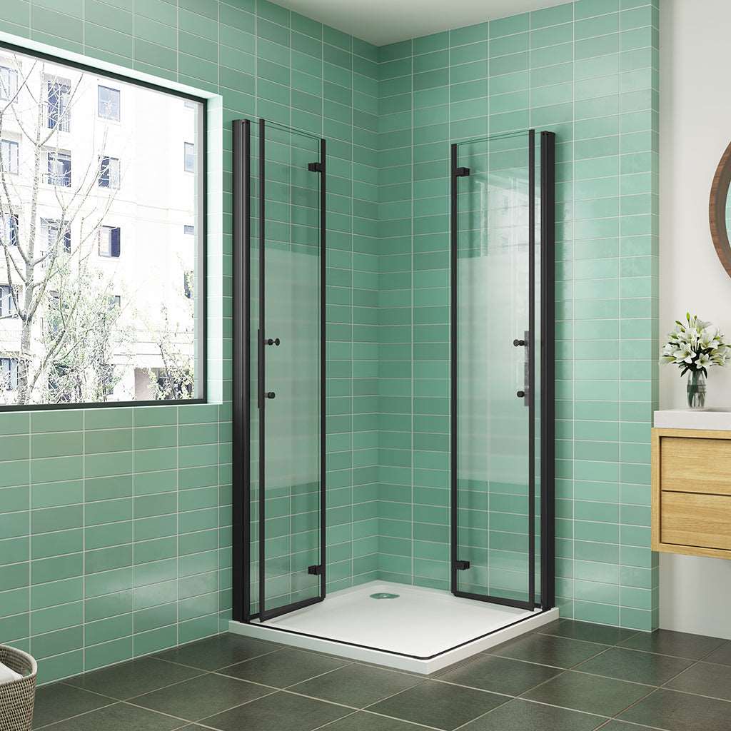 AICA obdélníkový sprchový kout s PRIVACY pásem – zalamovací dveře, černý design, 70-120cm, 6mm NANO sklo EasyClean, nerezové madlo, montáž vlevo/vpravo, výška 195cm