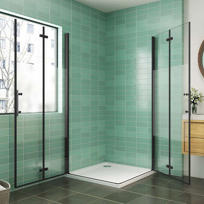 AICA obdélníkový sprchový kout s PRIVACY pásem – zalamovací dveře, černý design, 70-120cm, 6mm NANO sklo EasyClean, nerezové madlo, montáž vlevo/vpravo, výška 195cm