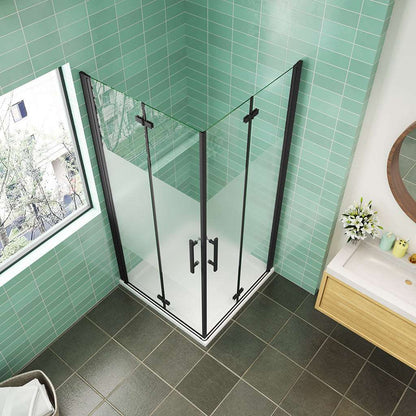 AICA obdélníkový sprchový kout s PRIVACY pásem – zalamovací dveře, černý design, 70-120cm, 6mm NANO sklo EasyClean, nerezové madlo, montáž vlevo/vpravo, výška 195cm