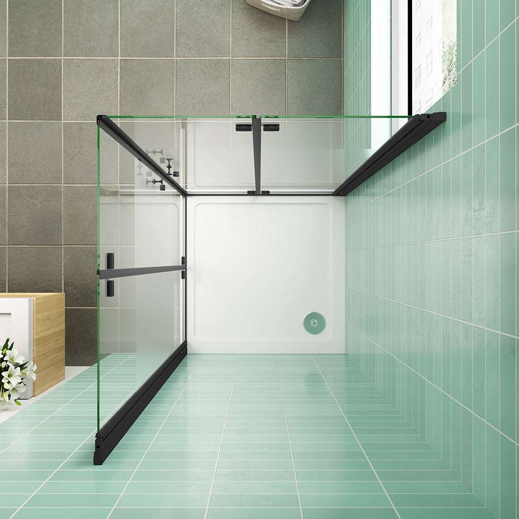 AICA obdélníkový sprchový kout s PRIVACY pásem – zalamovací dveře, černý design, 70-120cm, 6mm NANO sklo EasyClean, nerezové madlo, montáž vlevo/vpravo, výška 195cm