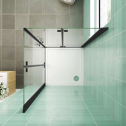 AICA sprchový kout čtvercový s neprůhledným privacy pásem | 6mm NANO bezpečnostní sklo EasyClean | Zalamovací skleněné dveře | Rozměry 70x70 až 120x120 cm | Hliníkový profil v černé barvě | Nerezové madlo | Moderní design pro malé i velké koupelny