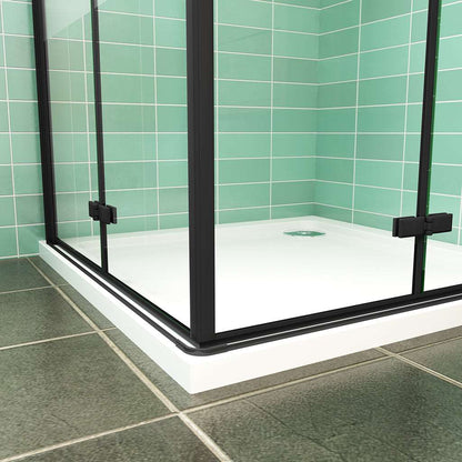AICA sprchový kout čtvercový s neprůhledným privacy pásem | 6mm NANO bezpečnostní sklo EasyClean | Zalamovací skleněné dveře | Rozměry 70x70 až 120x120 cm | Hliníkový profil v černé barvě | Nerezové madlo | Moderní design pro malé i velké koupelny