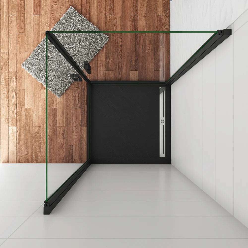 AICA černý sprchový kout čtvercový s 8mm NANO sklem - rozměry 80x80, 90x90, 100x100cm - jednokřídlé černé dveře, hliníkový antikorozní profil, bezpečnostní sklo EasyClean, magnetické těsnění, černá madla, moderní design, úspora místa, snadná údržba